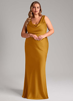 Azazie Rylina Bridesmaid Dresses Butterscotch Mermaid Stretch Satin Dress image9