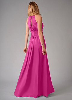 Azazie Bonnie Bridesmaid Dresses Fuchsia A-Line Pleated Stretch Satin Dress image2
