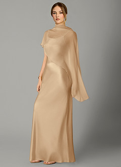 Azazie Jaleesa Jurken voor bruidsmeisjes Jurk van Stretch Satijn met A-Lijn Hoge Kraag Champagne image1