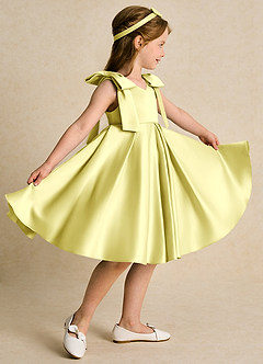 Azazie Guppie Blumenmädchenkleider Ballkleid Plissee Matte Satin Kleid Zitronensorbet image3