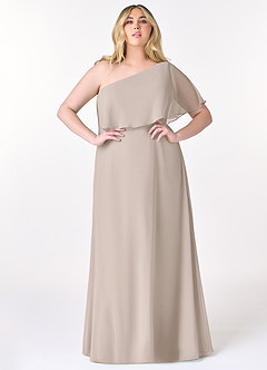 Azazie Lizzy Robes de demoiselle d'honneur Robe Trapèze en Mousseline de soie Ue épaule Givre image8