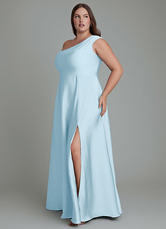Azazie Melanie Brudtärnklänningar Klänning av A-linje i Stretch Satin Off the shoulder Himmelsblå image11