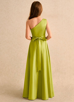 Azazie Puddles Girls Formal Robe Demoiselle D'honneur Fillette Robe Trapèze en Mat Satiné Asymétrique Citronnelle image3