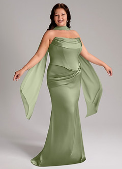 Azazie Sorrel Bridesmaid Dresses Pistachio Mermaid Strapless Stretch Satin Convertible Dress image9