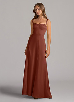 Azazie Amaris Bridesmaid Dresses Auburn A-Line Corset Stretch Satin Dress image2
