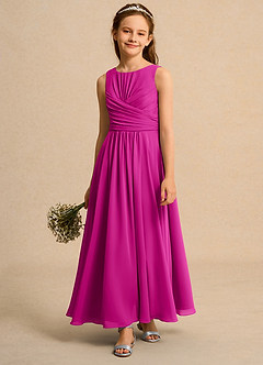 Azazie Ducky Girls Formal Flower Girl Dresses Fuchsia A-Line Pleated Chiffon Dress image4