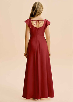 Azazie Bondi Junior Pomegranate A-Line Side Slit Stretch Satin Dress image2