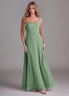 Azazie Daenerys Vestidos de damas de honor Vestido de Matcha de Gasa de Corte en A con Vaca image3