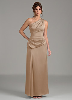 Azazie Zahira Bridesmaid Dresses Taupe Sheath One Shoulder Stretch Satin Dress image1