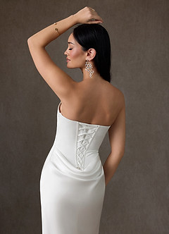 Azazie Samantha Wedding Dresses Diamond White Sheath Strapless Stretch Satin Dress image9