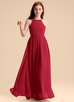 Azazie Arianthe Junior Scarlet A-Line Pleated Chiffon Dress image6