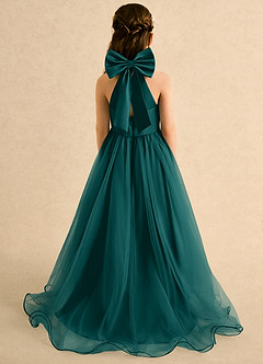 Azazie Melina Robe Demoiselle D'honneur Fillette Robe Trapèze en Tulle Plissé Paon image2