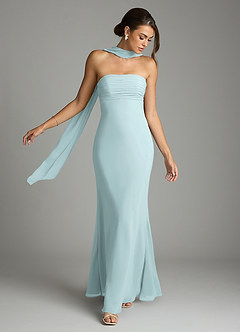 Azazie Saylor Vestidos de damas de honor Vestido de Neblina de Gasa de Corte Sirena con Sin tirantes image7