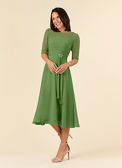 Azazie Naomi Abiti per la Madre della Sposa Abito A-Line in Chiffon Plissettato con Scollo a Barca Basilico image3
