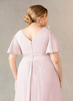 Azazie Morning Glory Mother of the Bride Dresses Blushing Pink A-Line V-Neck Ruched Chiffon Dress image10