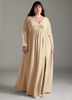 Azazie Teton Vestidos de dama de honra para maternidade Vestir Linha A Manga comprida Comprimento do chão Chiffon image9