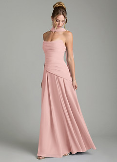 Azazie Gabriela Robes de demoiselle d'honneur Robe Trapèze en Mousseline de soie Corset Rose Poudré image4