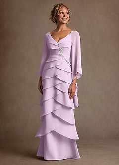 Azazie Arabinda Mother of the Bride Dresses Frosted Lilac Sheath Ruched Chiffon Dress image4