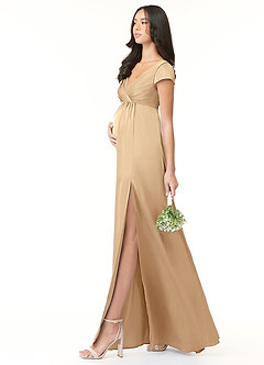 Azazie Allessia Vestidos de dama de honra para maternidade Vestir Linha A Plissado Comprimento do chão Cetim elástico image3