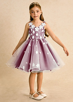 Azazie Junebug Flower Girl Dresses Ivory Mulberry Ball-Gown Lace Tulle Dress image6