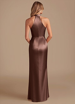 Azazie Karlotta Bridesmaid Dresses Espresso Sheath Pleated Metallic Satin Dress image2