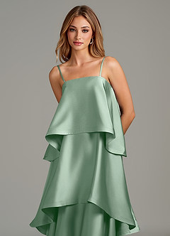 Azazie Azalea Robes de demoiselle d'honneur Robe Trapèze en Satin extensible Drapé Agave image2
