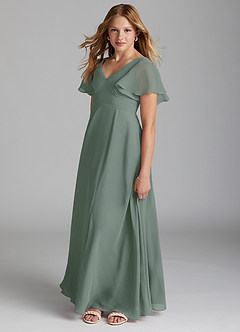 Azazie Kimber Junior A-Linie Plissee Chiffon Kleid Eukalyptus image3