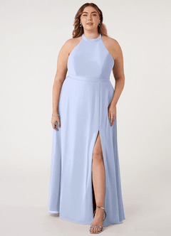 Azazie Clarice Vestidos de damas de honor Vestido de Hielo de Gasa de Corte en A con Halter image8