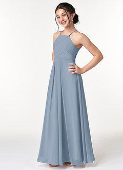 Azazie Ginger Junior Dusty Blue A-Line Pleated Chiffon Dress image3