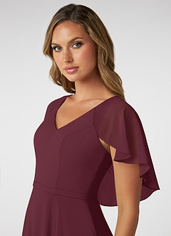Azazie Jamie Vestidos de damas de honor Vestido de Cabernet de Gasa de Corte en A image6