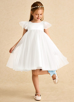 Azazie Munchkin vestidos de niña de las flores Vestido de Marfil Azul Cielo de Tul de Corte En A con Lazo image3