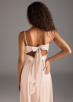 Azazie Zeya Bridesmaid Dresses Blushing Pink A-Line Pleated Stretch Satin Dress image4