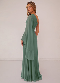 Barbie ♥ Azazie Bridesmaid Dresses Eucalyptus A-Line Long Sleeve Chiffon Dress image2