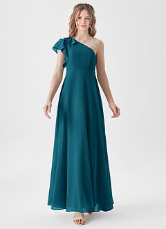Azazie Arabella Junior Abito A-Line in Chiffon Increspato Blu Inchiostro image5