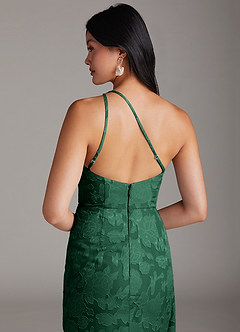 Azazie Mika Bridesmaid Dresses Dark Green Sheath One Shoulder Floral Burnout Dress image6