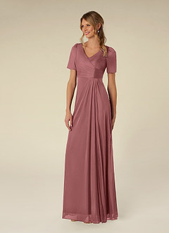 Azazie Bessie Mother of the Bride Dresses Desert Rose A-Line Pleated Mesh Dress image4