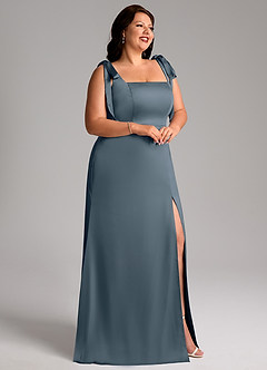Azazie Frostine Bridesmaid Dresses Twilight A-Line Bow Stretch Satin Dress image11