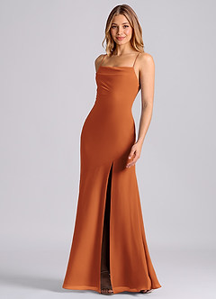 Azazie Grata Robes de demoiselle d'honneur Robe Sirène en Mousseline de soie Plissée Cannelle image5