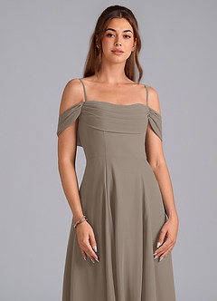 Azazie Almina Jurken voor bruidsmeisjes Converteerbaar Jurk van Chiffon met A-Lijn Off the Shoulder Taupe image5
