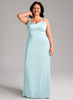 Azazie Denice Abiti da Damigella Abito Tubino in Raso Elasticizzato Plissettato Nuvola Blu image9