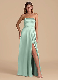 Azazie Wren Jurken voor bruidsmeisjes Jurk van Metaalachtig Satijn met A-Lijn Strapless Agave image4