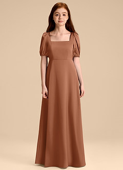 Azazie Briar Junior A라인 절하다 스트레치 새틴 플로어 길이 주니어 신부 들러리 드레스 image7