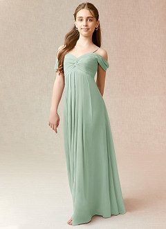 Azazie Kaitlynn Junior Agave A-Line Off the Shoulder Chiffon Dress image4
