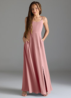 Azazie Moira Junior Abito A-Line in Chiffon Con Tasche Rosa Polverosa image4