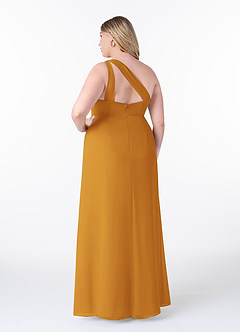 Azazie Maive Bridesmaid Dresses Butterscotch Sheath Pleated Ruffle Chiffon Dress image8