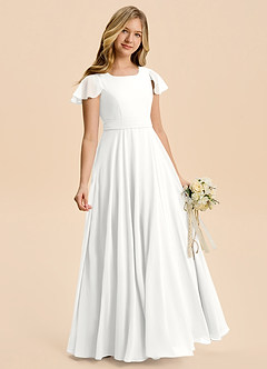 Azazie Cady Junior A-Linie Plissee Chiffon Kleid Weiß image3