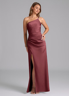 Azazie Eren Bridesmaid Dresses Merlot Mermaid One Shoulder Stretch Satin Dress image5