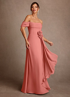 Azazie Amherst Mother of the Bride Dresses Salmon Pink A-Line Off the Shoulder Chiffon Dress image2