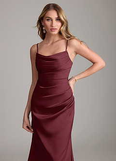 Azazie Lucille Bridesmaid Dresses Cabernet Mermaid Strapless Stretch Satin Convertible Dress image5