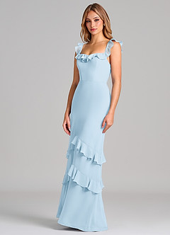 Azazie Marilynn 신부 들러리 드레스 인어 오프 더 숄더 쉬폰 바닥 길이 드레스 image7